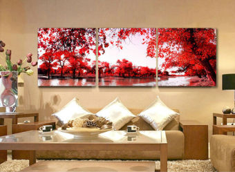 Quality 3 Panel Red Autumnal Leaves Home Decorative Canvas Painting Living Room Wall Art Picture Paint On Canvas With Framed - Intl