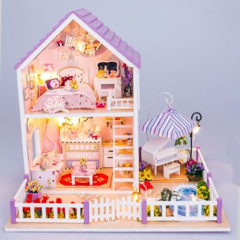 DIY Wooden Dolls house Miniature Kit w/ Light -Bedroom