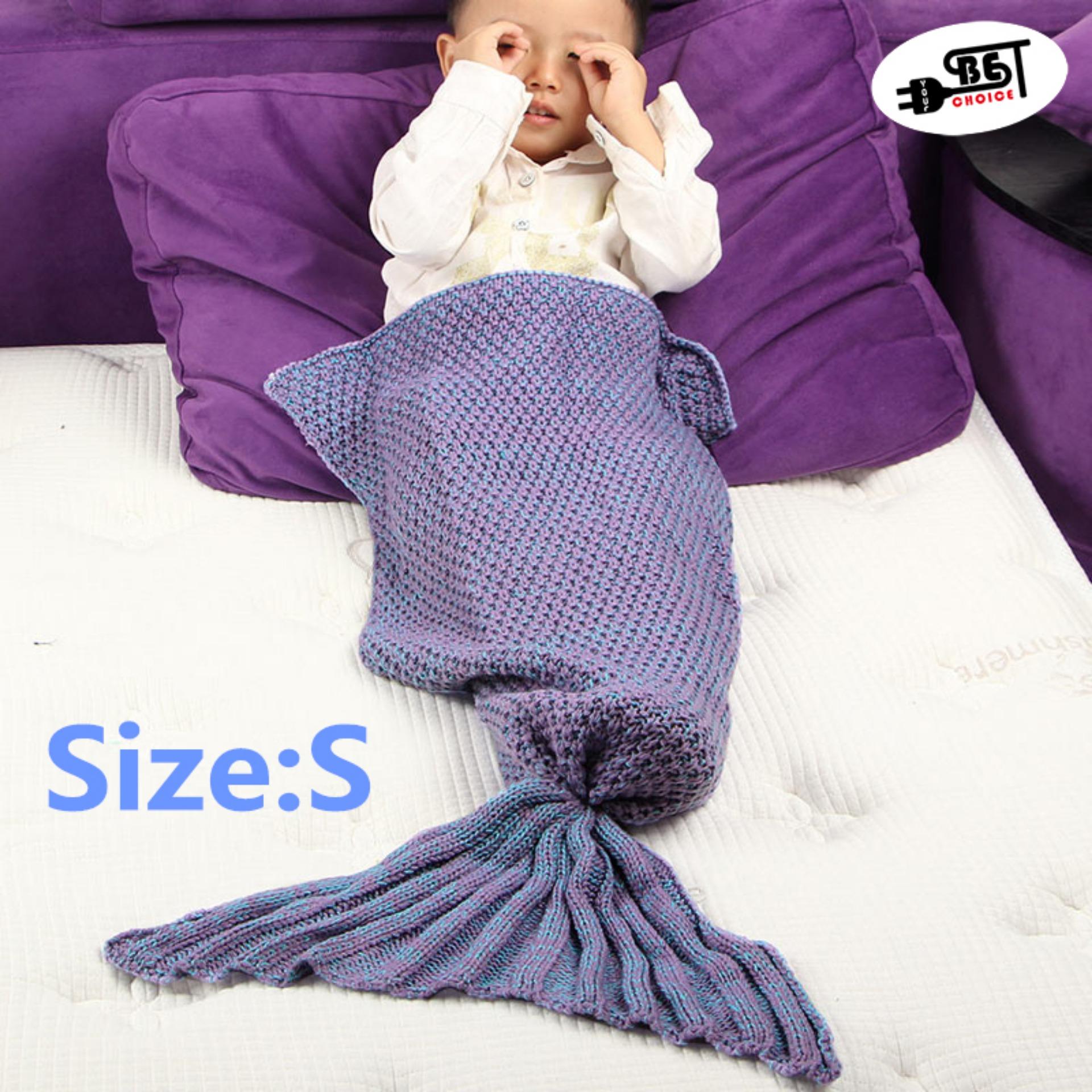 YBC Knitted Mermaid Tail Blanket Handmade Crochet Soft Blankets Violet