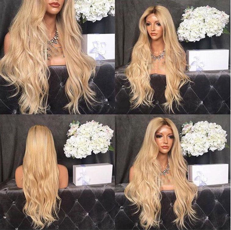 Detail Gambar Europe women big wave long curly hair Blonde golden wig Rambut palsu Terbaru