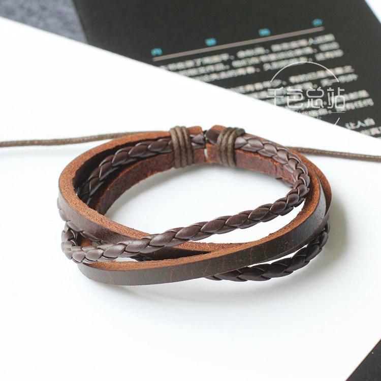Gaya Korea fashion populer Inggris Pria dan Wanita gelang Retro Sastra banyak lapis Tali Kulit tali tangan orang trendi tali tangan Perhiasan