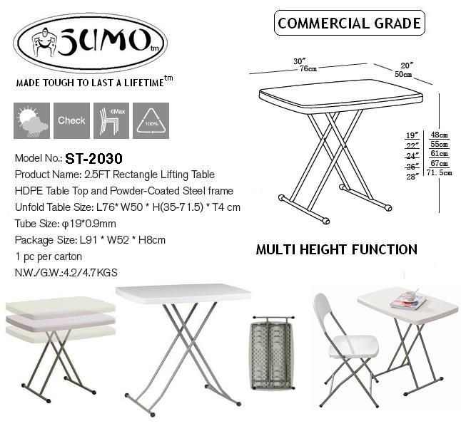 Sumo St 2030d Personal Folding Plastic Table 20 X 30 White Specifications Of Sumo St 2030d Personal Folding Plastic Table 20 X 30 White