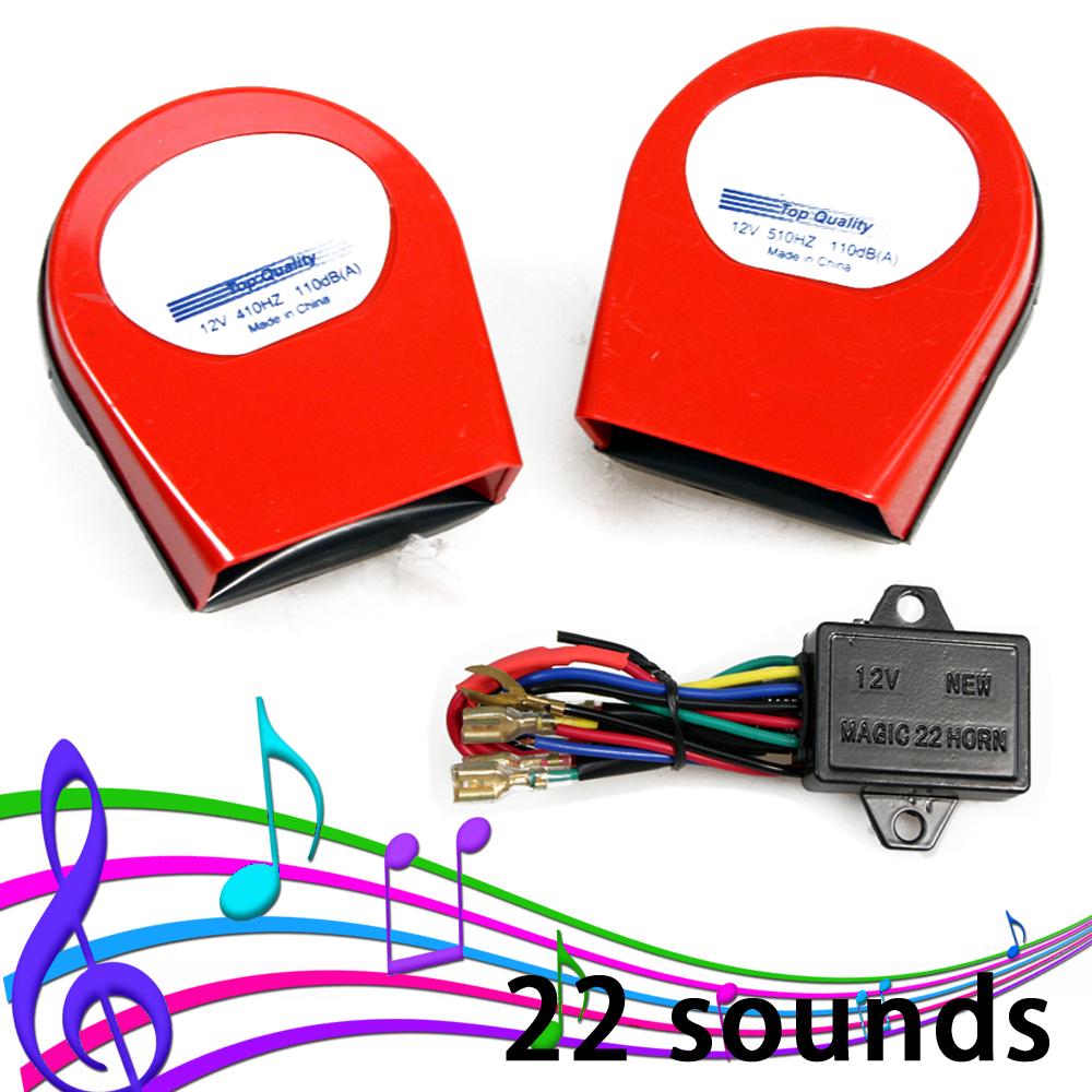 MKT 12V Horn Car Motorcycle 22 Sounds Magic Twin Red High Low 110dB