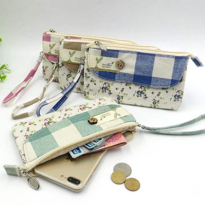 Kain Dompet wanita model panjang minimalis kain linen tas tangan Sederhana dan Elegan HP Dompet Uang ...