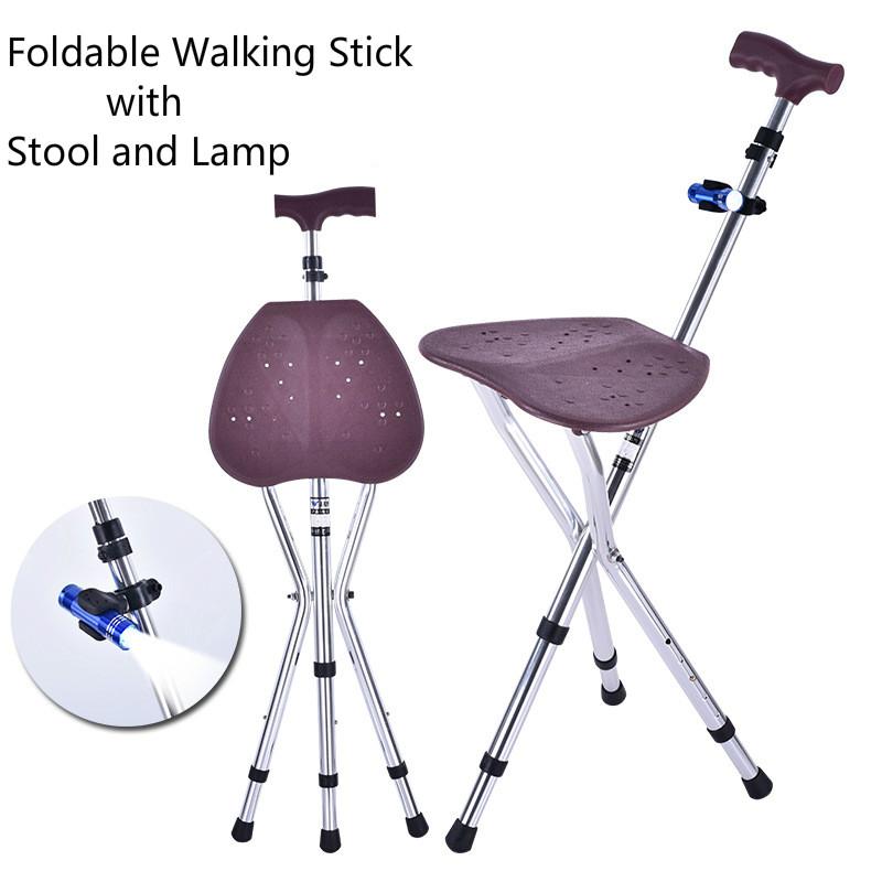 Aluminum Alloy Cane Stool Leisure Casual Hiking Mountaineering With Stool Seat Crutch Walking Stick Travel Walker Aid For The Aged Old People Adjustable By Bangbang Store
