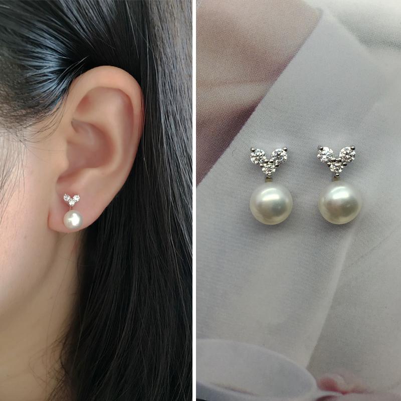 SMSLL GREEN LEAVES perak 925 mutiara air tawar Anting tindik Bibit kacang bentuk hati Korea Selatan perempuan manis gaya hutan modis Elegan anting perak