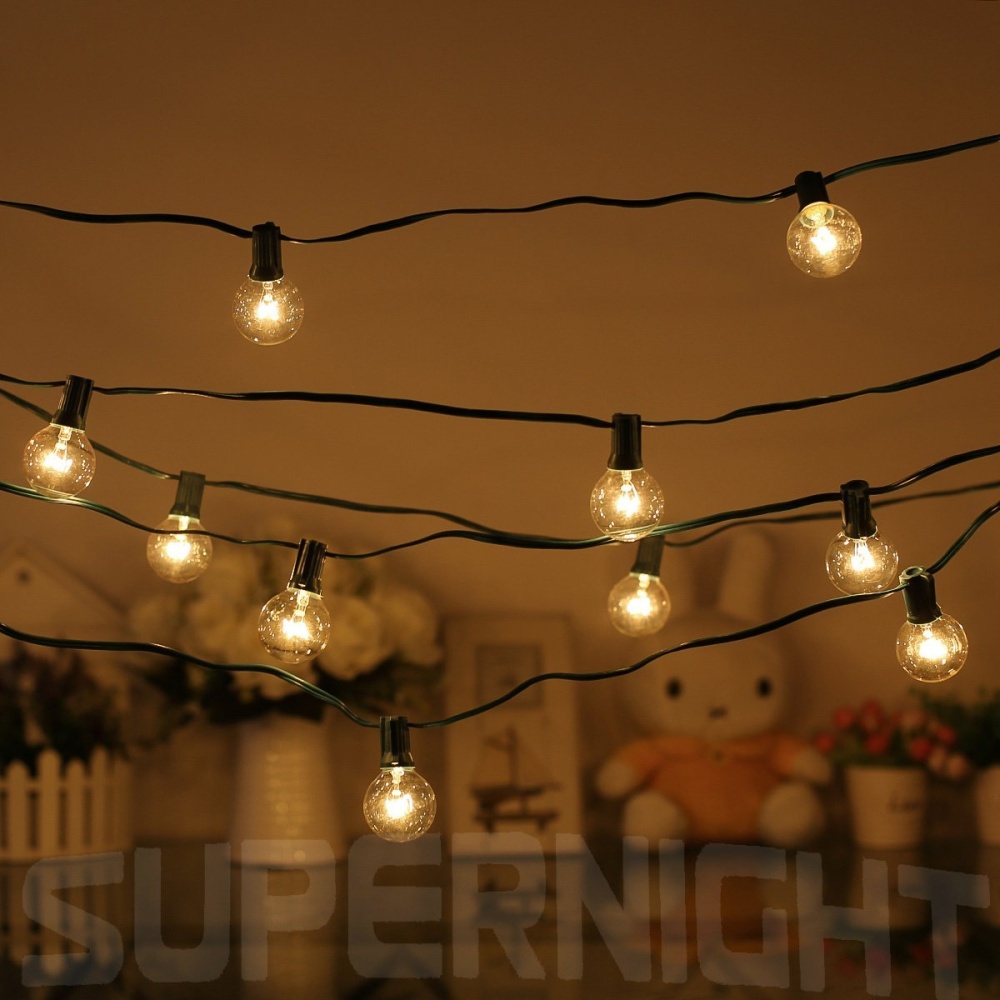 Connectable 26 5ft G40 Clear Globe String Lights Set With 25 Bulbs For Indoor Outdoor Use Commercial Decor Garden Patio Warm Yellow Light