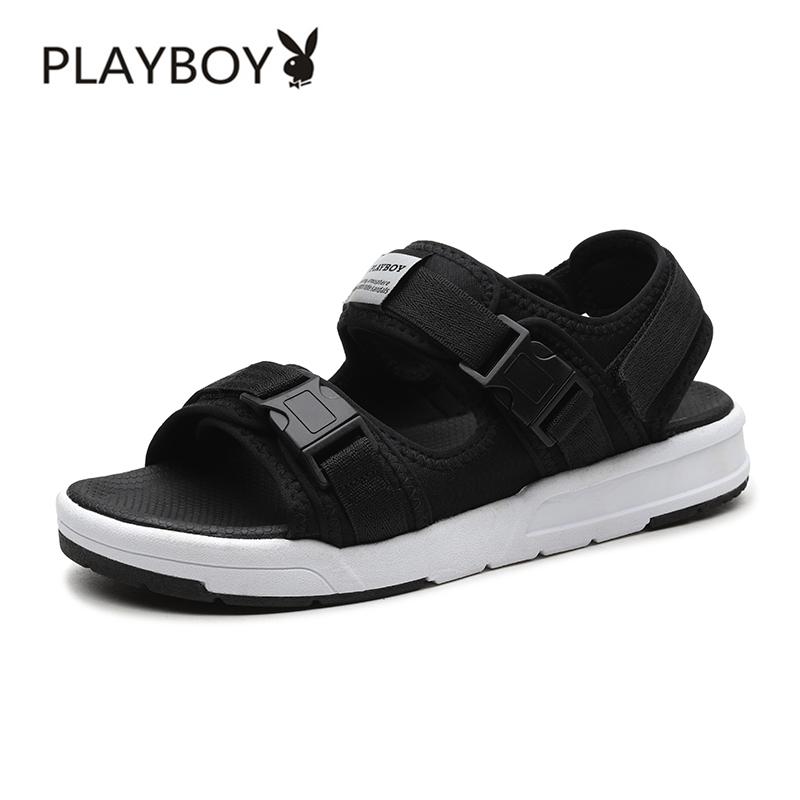 PLAYBOY Sandal Summer Musim Panas Sepatu Pria Kasual Tren Baru (Hitam)