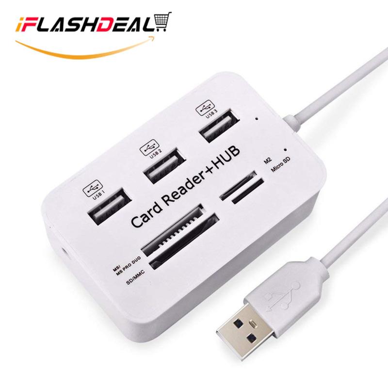 iFlashDeal USB Card Reader Hub and 3 Ports Usb Hub, High Speed External Memory Card Reader (MS, Micro SD,SD/MMC,M2,TF Card)