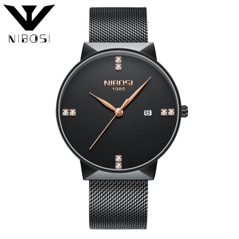Nibosi Fashionable Ultra-thin Alloy Mesh Band Quartz Wristwatches 2323 (Black-Black) Malaysia