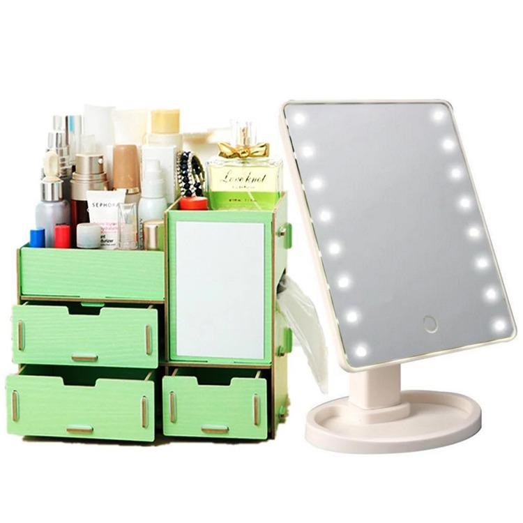 Adventurers Wooden Cosmetic Make Up Jewelry Box Storage Organizer w/ Mirror and 3 Drawers WITH LED Vanity Makeup Mirror with Lights Table Lamp & Cosmetic Mirror White Philippines