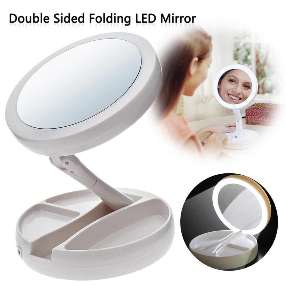 My Fold Away LED Makeup Mirror Folding USB Lighted Vanity Mirror Double-sided Rotation Touch Screen Portable Tabletop Lamp Adjustable Mirror Philippines