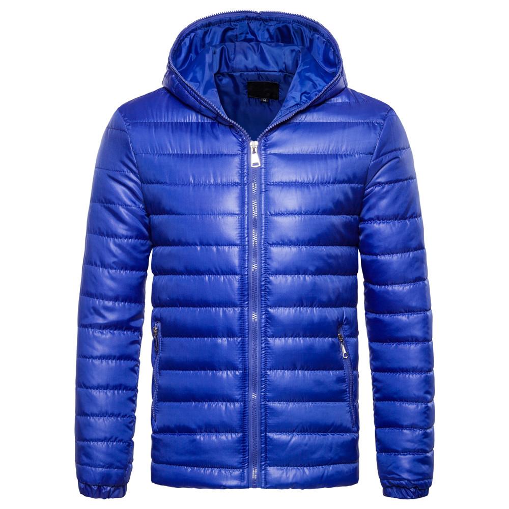 OEM Kita Hangat Pria Hoodie Empuk Jaket Bulu Angsa Musim Dingin Jaket Bertudung Mantel (Biru)