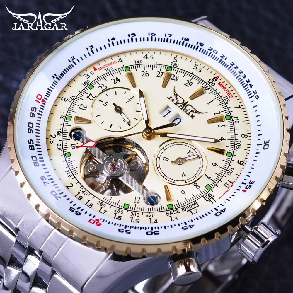 Jaragar GMT976-3 Aviator Series Military Scale Yellow Elegant Dial Tourbillon Design Mens Watches Top Brand Luxury Automatic Wrist Watch Malaysia