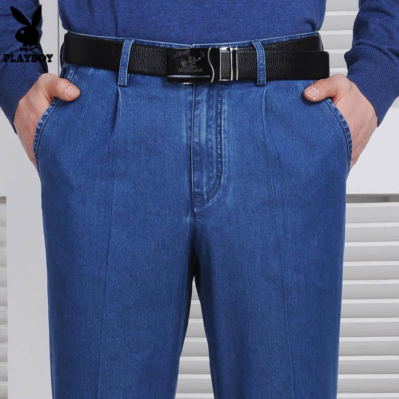 PLAYBOY celana jeans Pria longgar elastisitas Highwaist musim panas model tipis ukuran besar ukuran besar orang usia stengah Baya dan usia tua pakaian ayah