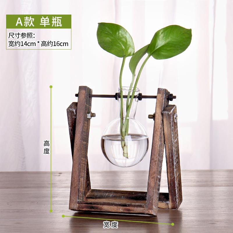 Creative Wooden Stand Grow in Water Container Epipremnum Aureum Plant Glass Flower Holder Living Room Small Vase Office Desk Surface Panel Decorations And Ornaments