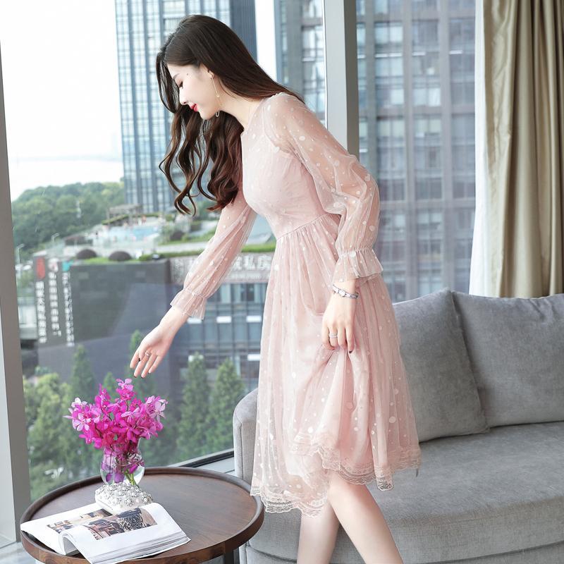 2020 Mùa Thu Mẫu Mới Phiên Bản Hàn Quốc Quần Áo Nữ Váy Khí Chất Ôm Body Dài Tay Váy Lót Nữ Kiểu Lửng Ren Đầm