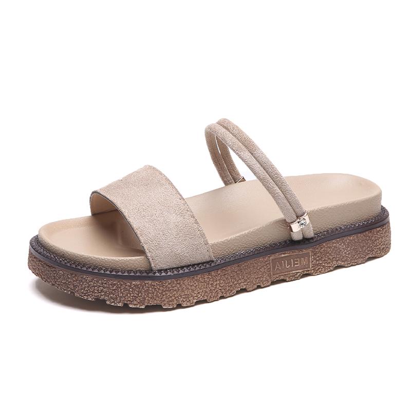 Sendal adem musim panas perempuan peri angin 2019 model baru Gaya Korea modis untuk memakai dua Sol Tebal merah murid sol datar batu kristal air Sandal Summer