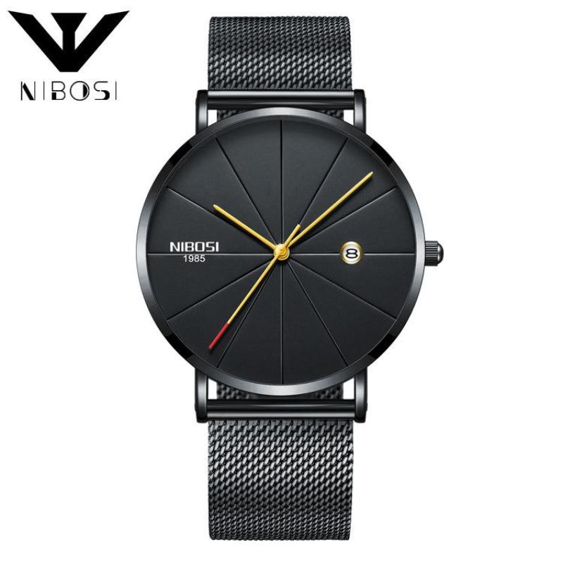 NIBOSI 2321 Luxury Fashion Ultra Thin Milanese Mesh Band Unisex Quartz Wristwatches (Black Band-Gold) Malaysia