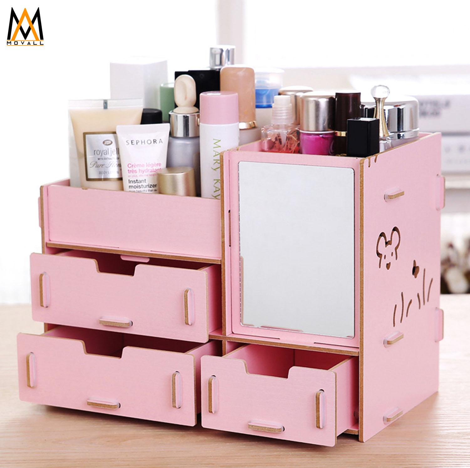 DIY Wooden Makeup make up Organizer with Mirror (Blush Pink) Philippines