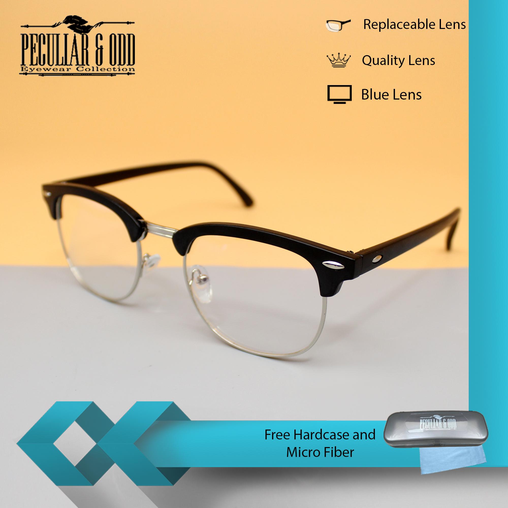 Clubmaster Classic Eyeglass 1365_BlackSilver Unisex Computer Eyeglasses Anti Radiation Replaceable Lens Optical Frame Blue lens_NEW