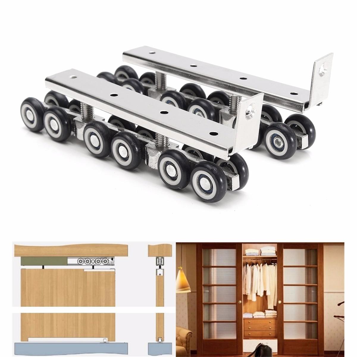 Flash Deal Sliding Wooden Cabinet Door Closet Hardware Kit 12 Mute Wheels Hangers Roller Intl