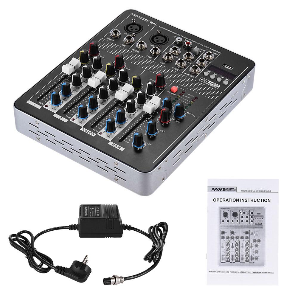 Profesional 4-Channel MIC Jalur Audio Mixer Pencampuran Konsol dengan 3-band EQ 48 V Phantom Power Antarmuka USB Outdoorfree-Intl