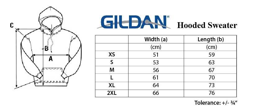 Gildan Ultra Blend Hoodie Size Chart