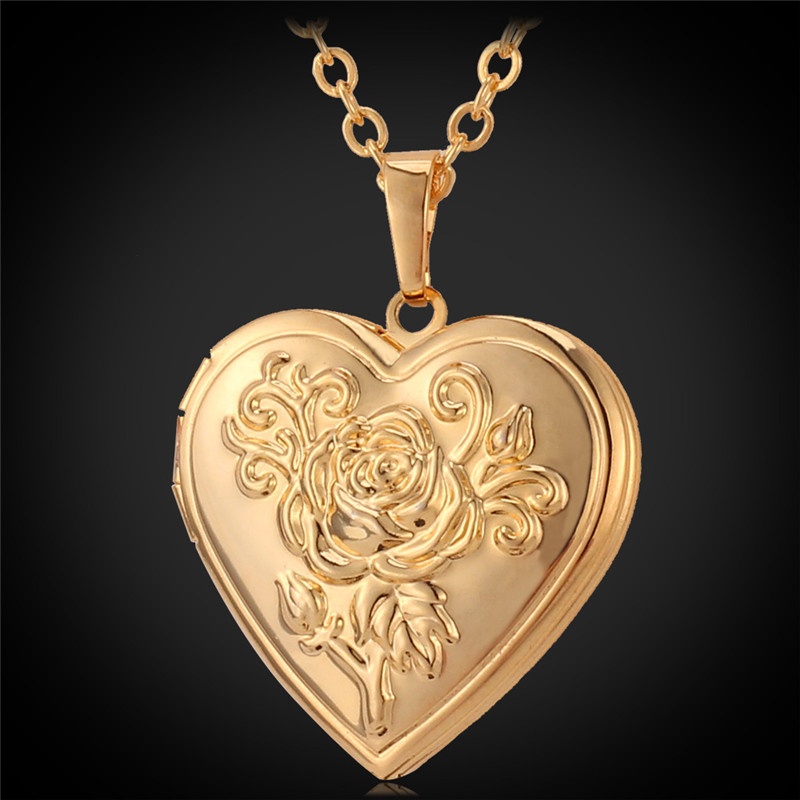 u7 flower locket pendant 18k real gold plated necklace u7 flower locket pendant 18k real gold plated necklace