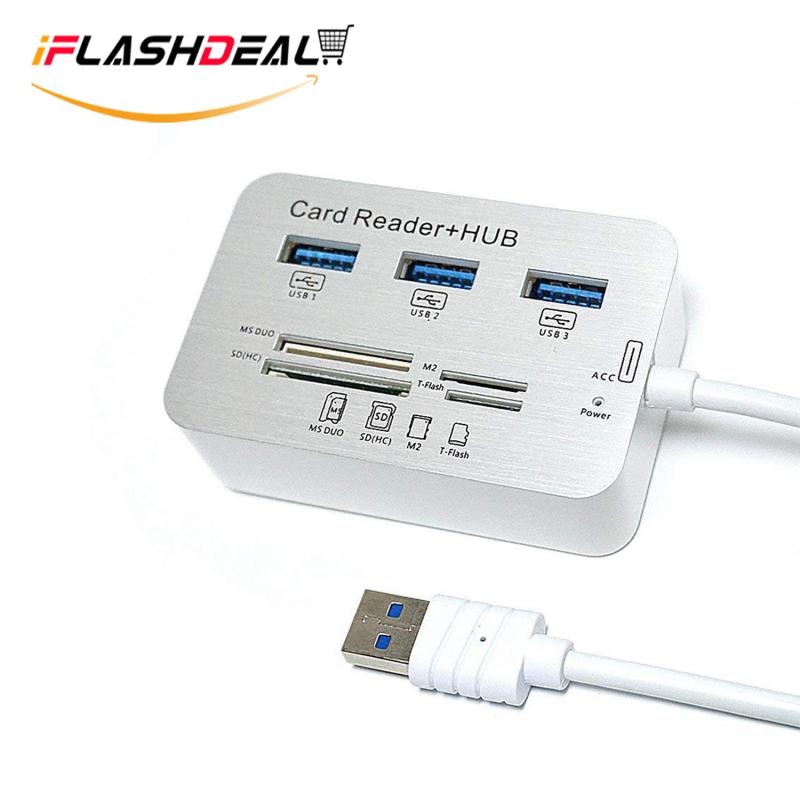 iFlashDeal USB 3.0 Card Reader and 3 Ports USB Hub, High Speed External Memory Card Reader (MS, Micro SD,SD/MMC,M2,TF Card)