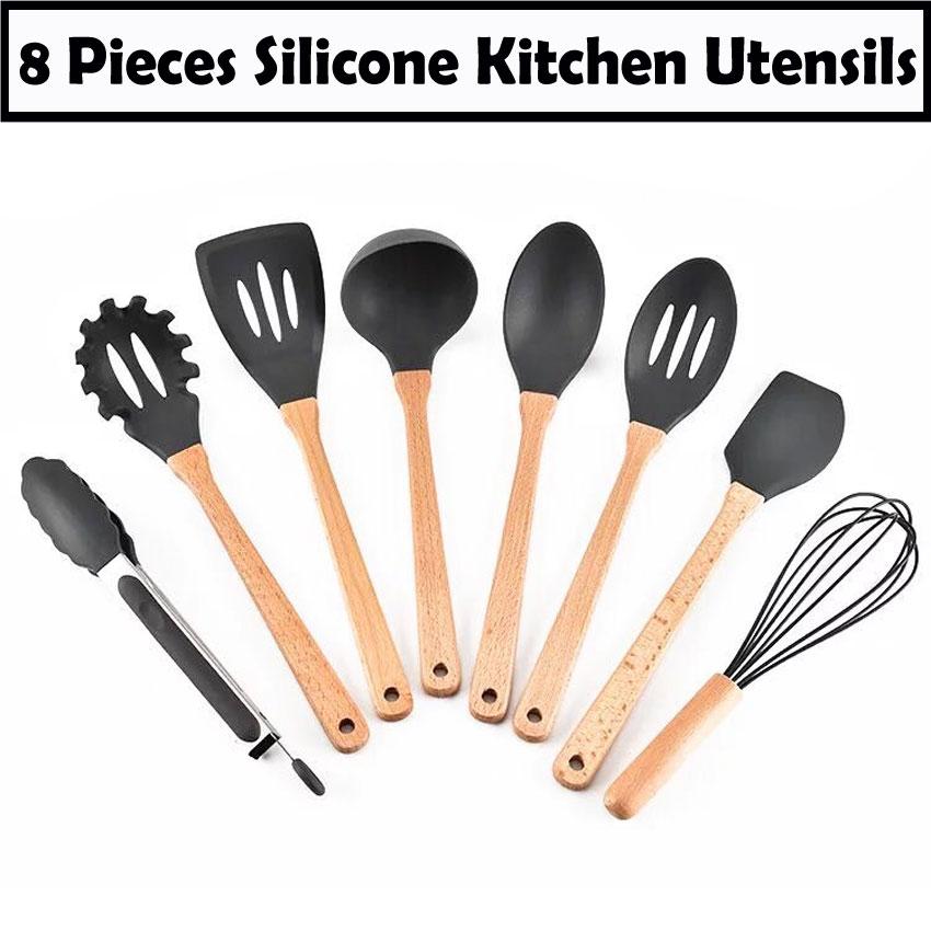 Cooking Utensils For Equipment S Brands Romax Grymix 8 Quality Assurance 8pcs High Silicone Wooden Handle Kitchen Utensils Ladle