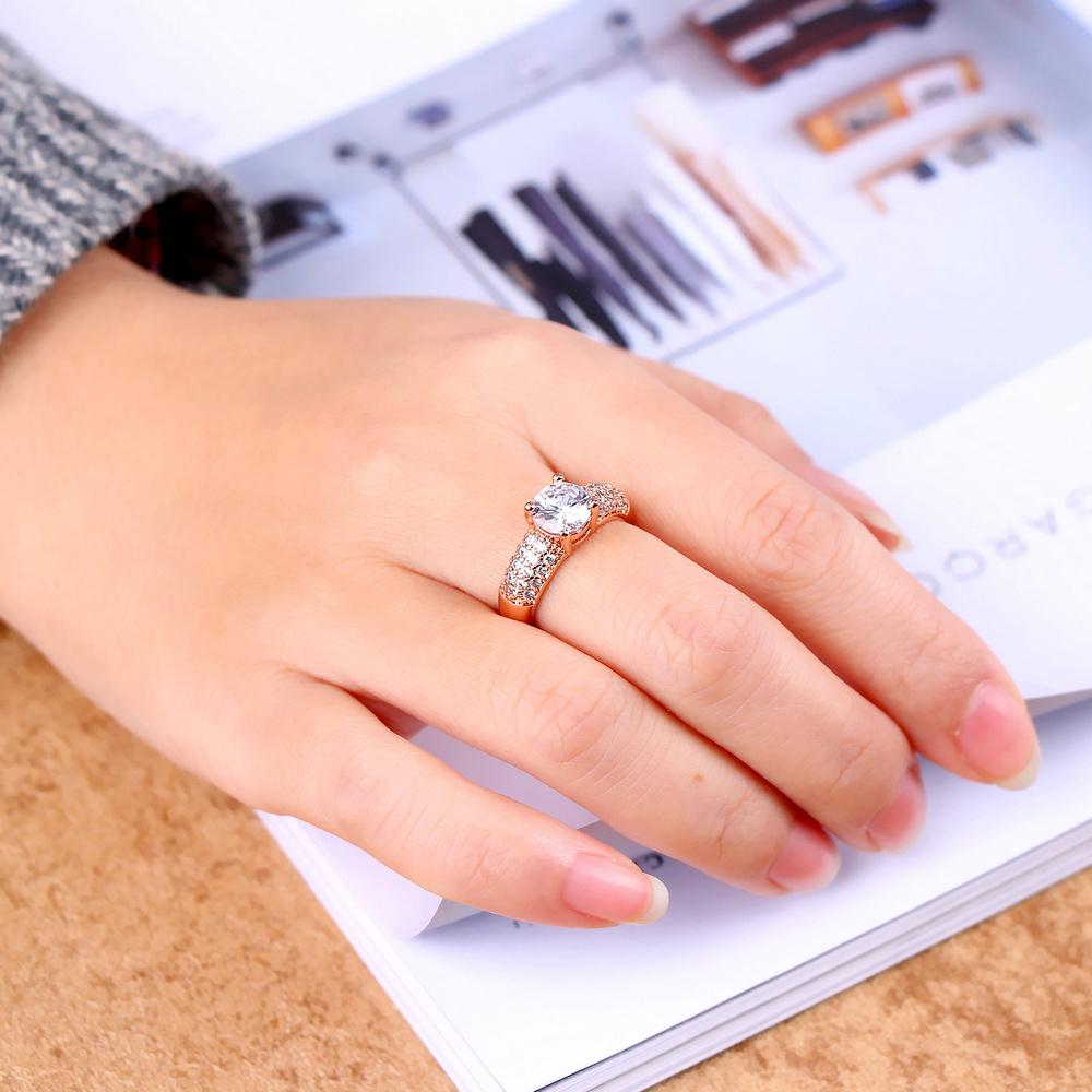 Detail Gambar Manik-manik Mawar Emas Cincin 3 Baris AAA + Cubic Zirkonia Hadiah Perhiasan Pertunangan Pernikahan Cincin untuk Wanita Terbaru