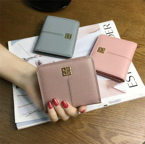 2018 Gaya Barat Terkenal Sangat Tipis  Kulit Asli Model Pendek Dompet Kecil Wanita Modis Lipat Ganda Gesper Soft Kulit Sapi Tempat Kartu Dompet Pasang