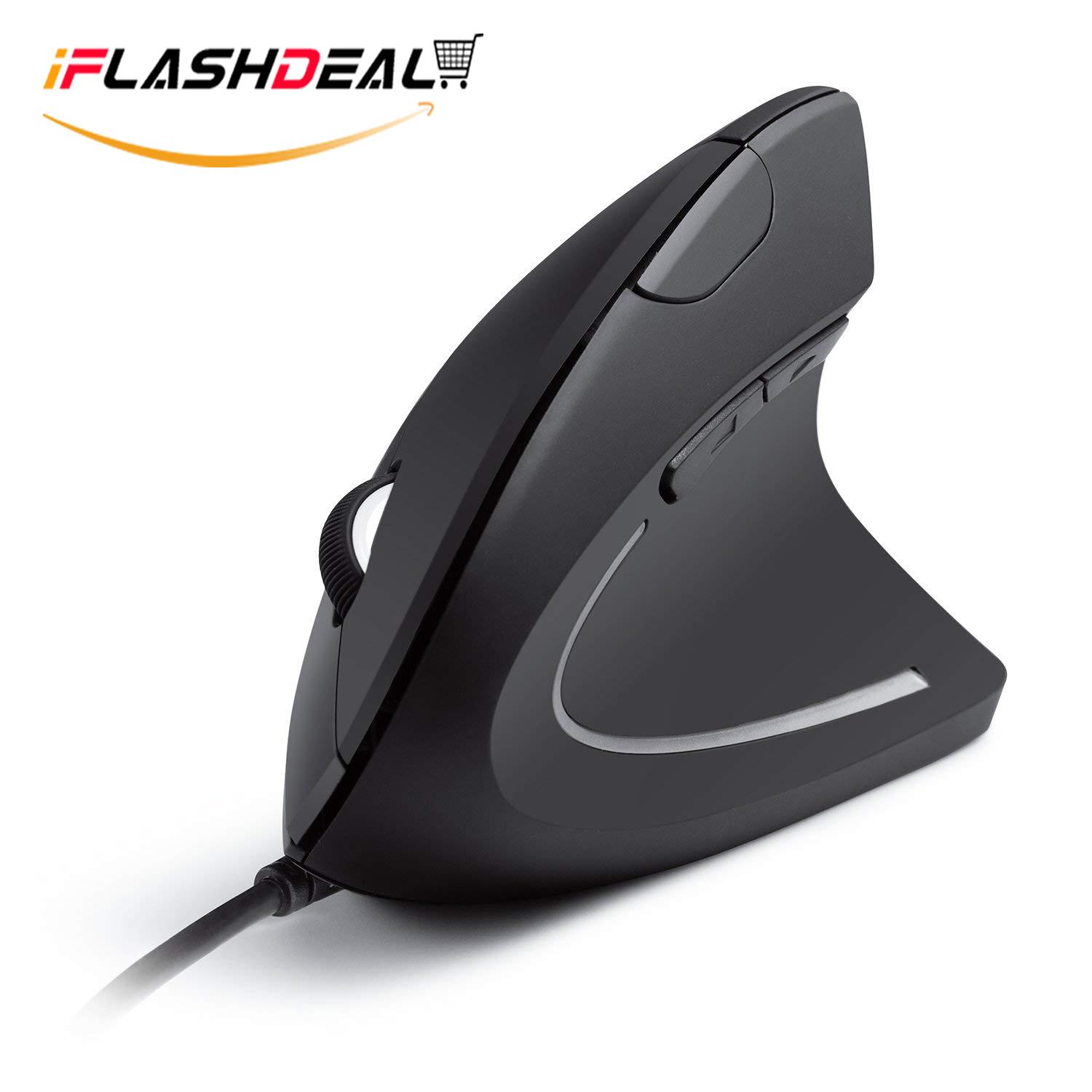 iFlashDeal Nirkabel Vertikal Ergonomis Mouse Optik Adjustable DPI Presisi Tinggi Mouse Optik (Hitam)-Intl