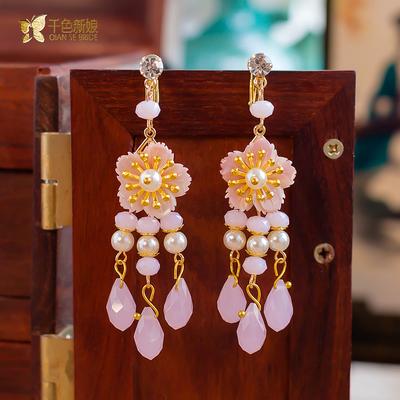 Ribuan Warna Mempelai Wanita Cina Merah Muda Mempelai Wanita Cangkang Bunga Anting