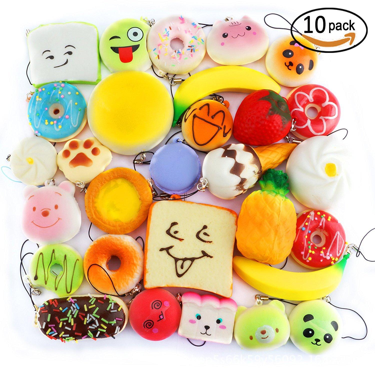10pcs Random Kawaii Mini Soft Squishy Foods Doughnut Lovely Cake Cute Bread Phone Straps key chains
