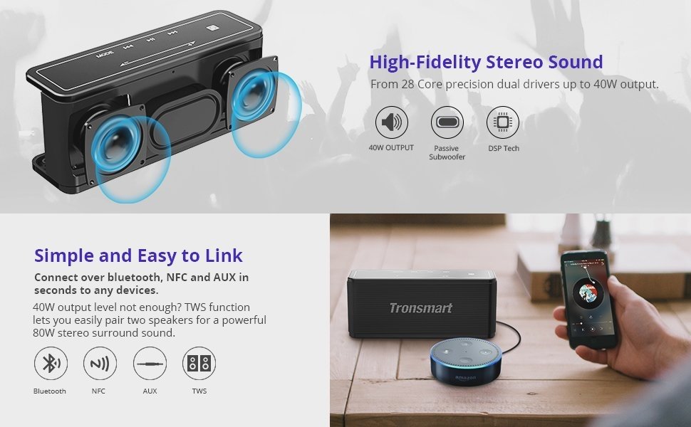 Tronsmart Mega Bluetooth Speaker 40W Dual Driver Wireless