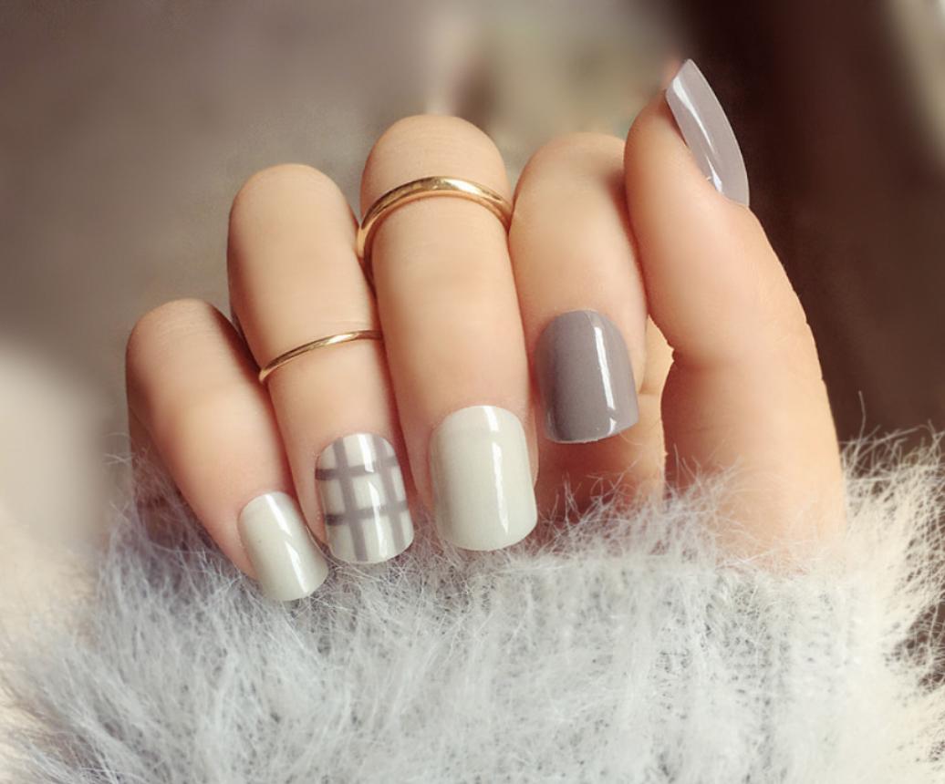 Grey Checkered Fake Faux Nails Philippines