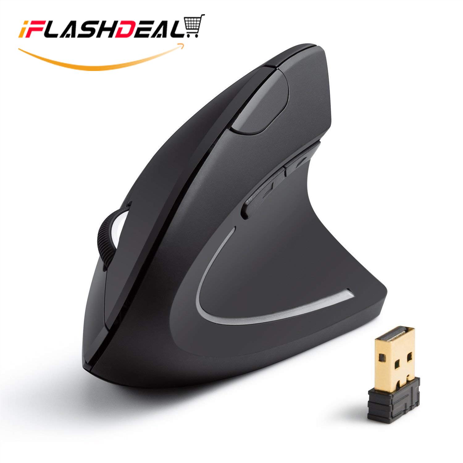 iFlashDeal Gaming Mouse Nirkabel Vertikal Ergonomis Mouse Optik, Gaming Mouse Mouse 800/1200/1600 DPI, 5 Tombol-Hitam