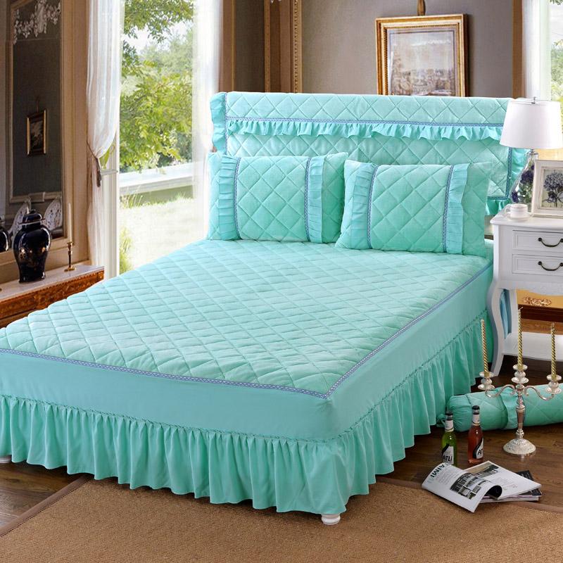 Flanel rok Katil Warna Polos Simmons Bed cover set sprei 1.5 1.8 2.0 sprei Lebih tebal berlapis kapas Penghangat sprei ranjang