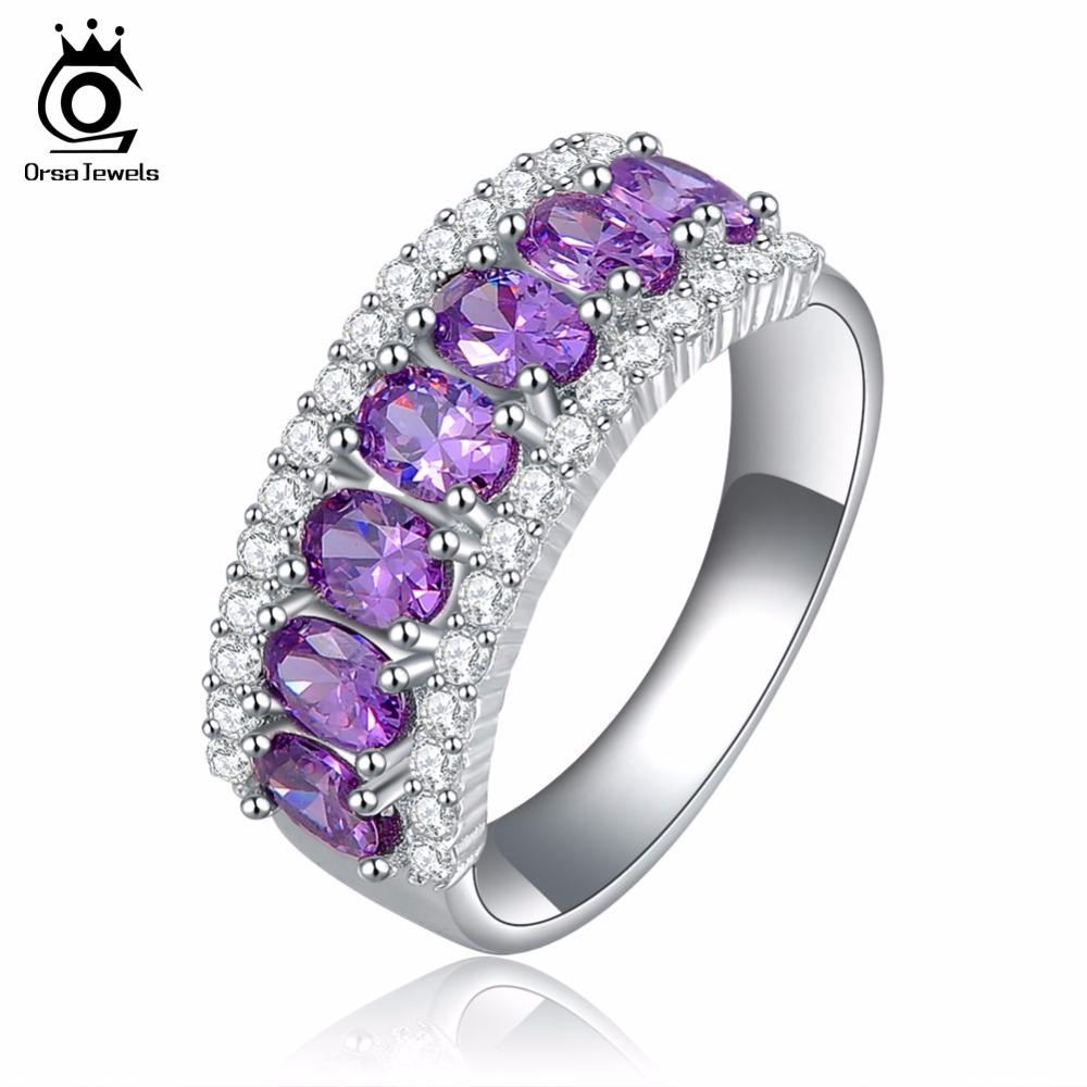 Orsa Permata Memimpin & Nikel Cincin AAA Grade Cincin Zirkon Ungu Bening CZ Cincin Ubin Mikro untuk Wanita Perhiasan Fashion OR43