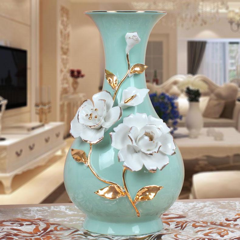 European Style 58 Decoration Vase Clubhouse Flower Holder Ceramic Gold Foil Rose Vase Living Room Jade Porcelain Vase Wine Cabinet Decoration