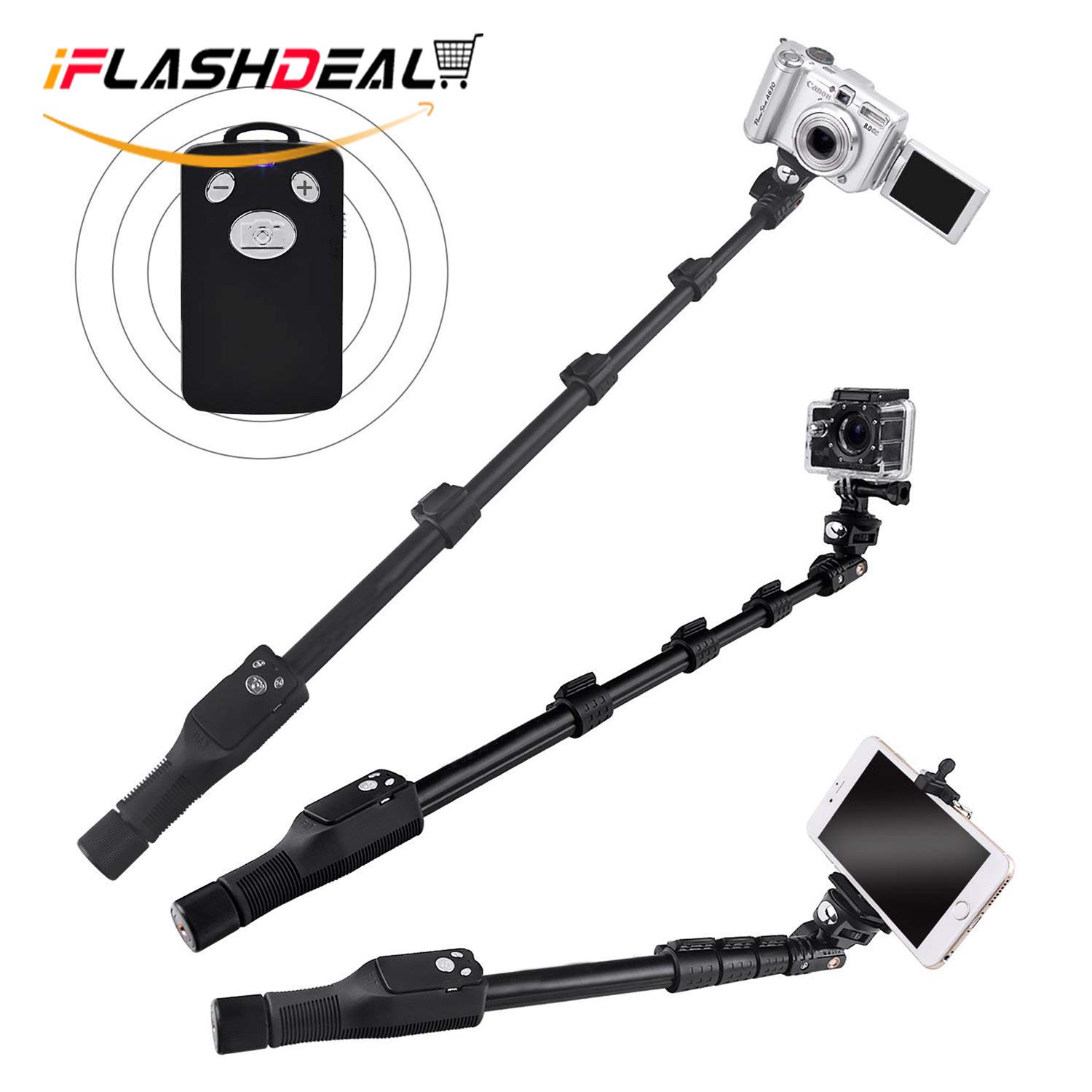 iFlashDeal Tongsis Profesional Aluminium Paduan Selfie Tongkat Monopod, Bluetooth Jarak Jauh untuk Apple, Android, & DSLR Kamera GoPro (Dapat Diperpanjang Sampai 49