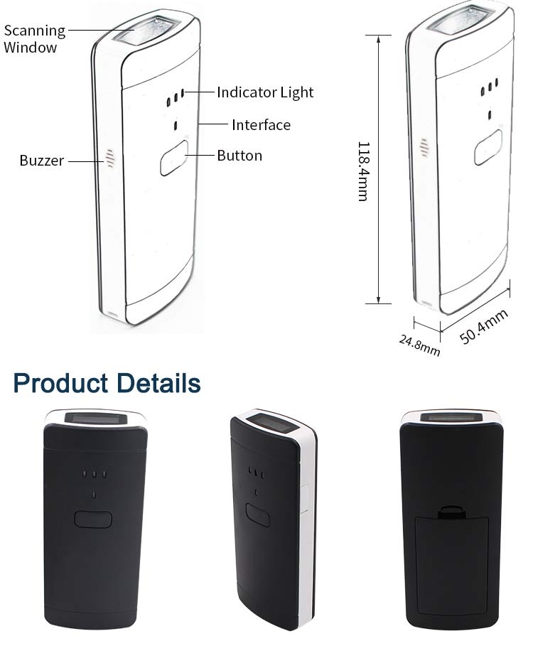 mini 2D Bluetooth pocket scanner YK-P2000
