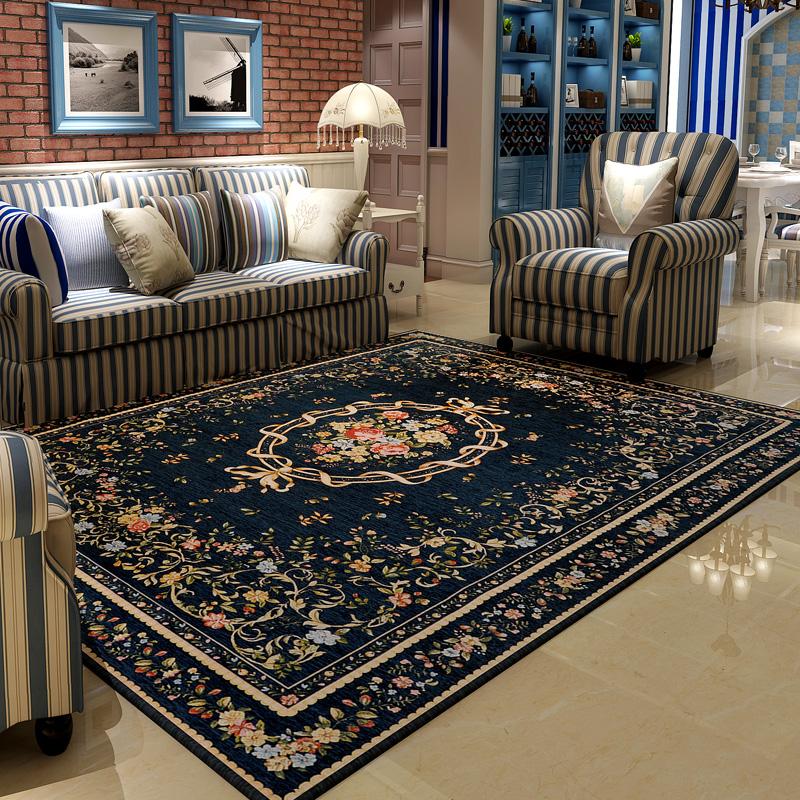 众弘 Mediterania warna biru Anyaman karpet chenille kamar tidur ruang tamu Meja tamu bulu pendek Karpet Gaya Folk