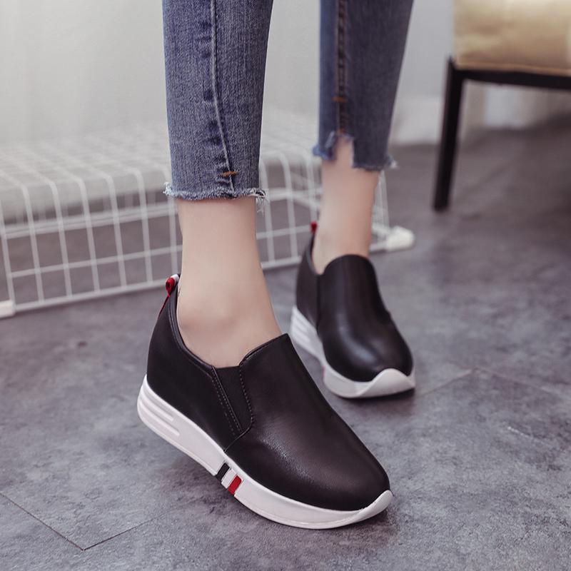 Meningkatkan Sepatu Gao Le Fu Di Dalam 2017 Musim Gugur Wanita Sepatu Wanita Kulit Mie Kasual Sepatu datar Bawah Kecil Sepatu Putih Satu Kaki Deng Orang Malas Sepatu 2 Dolar-Internasional