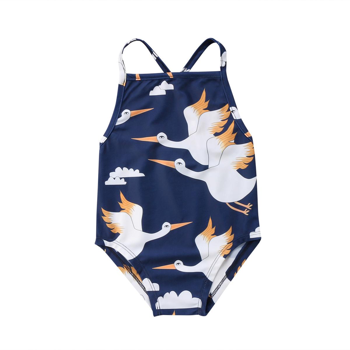 2018 Fashion Swan Biru Dongker Balita Bayi Anak Baru Lahir Gadis 1 Potong Baju Renang Baju Renang Pakaian Renang