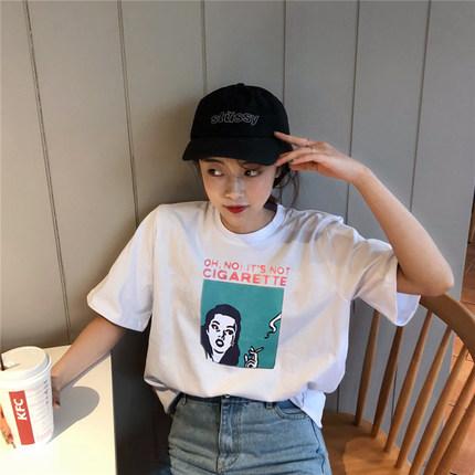 Musim Semi Baju Wanita 2018 model baru Gaya Korea Gaya Harajuku netral huruf lengan pendek baju kaos Atasan Baju Dalaman murid Kaos
