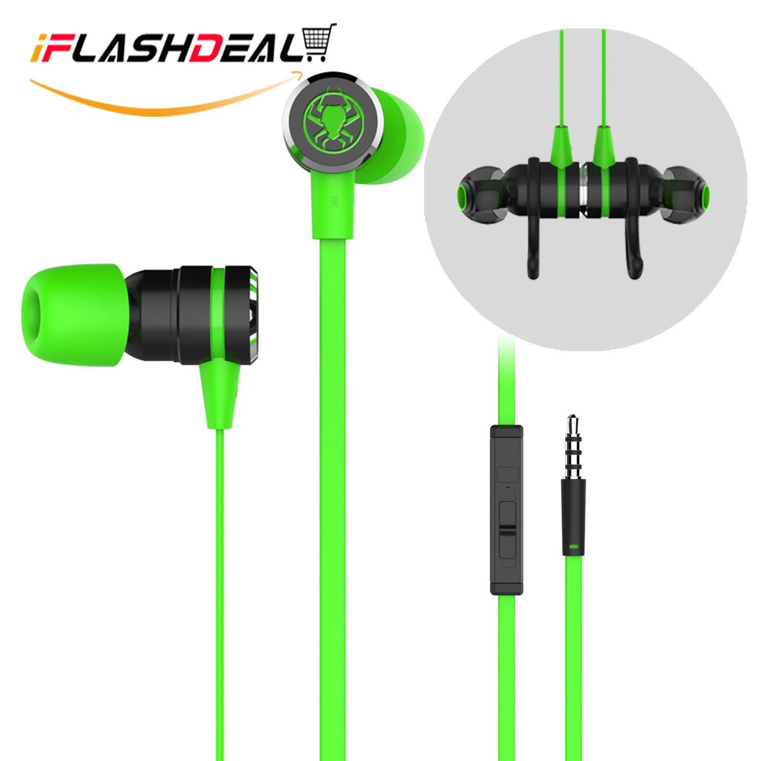 iFlashDeal Wired Magnet Earphone Kebisingan Membatalkan Stereo Bass Gaming Headphone dengan Mic, 3.5mm HIFI Earbud dengan Kabel Ekstensi dan PC Adaptor untuk PC, Laptop dan Ponsel