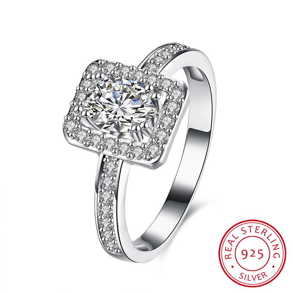 Fashion Jewelry Ss925 Sterling Silver Square Diamond Ring Jual Hot Perhiasan Perak